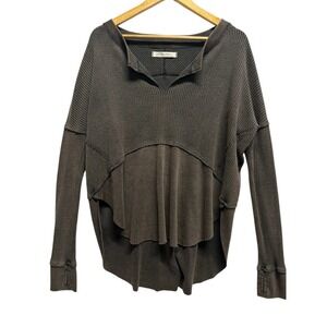 Free People We The Free Brown Monterey Thermal Top Waffle Knit Size Small